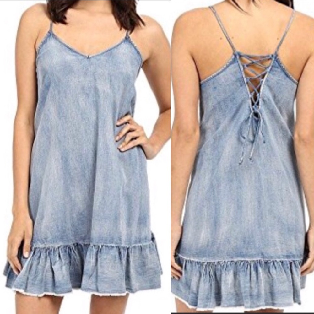 Blank NYC Denim spaghetti strap slip ruffle dress